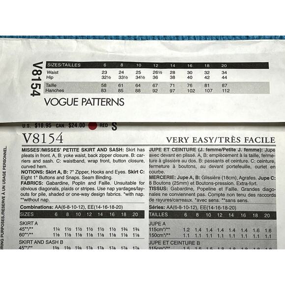 Vogue Pattern 8154 midi pencil skirt  size 6 8 10 12 - Picture 4 of 7